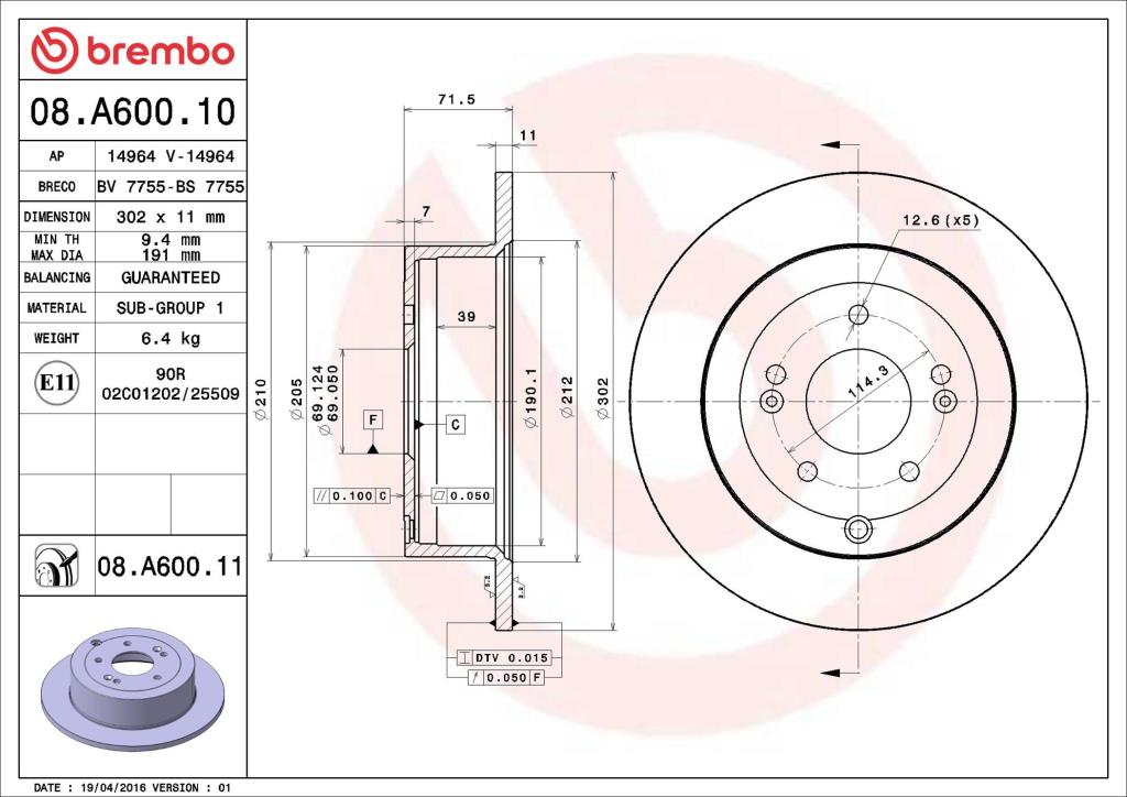 Discos de freno BREMBO ref. 08.A600.11