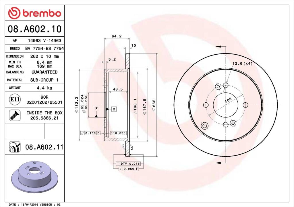 Discos de travão BREMBO ref. 08.A602.11
