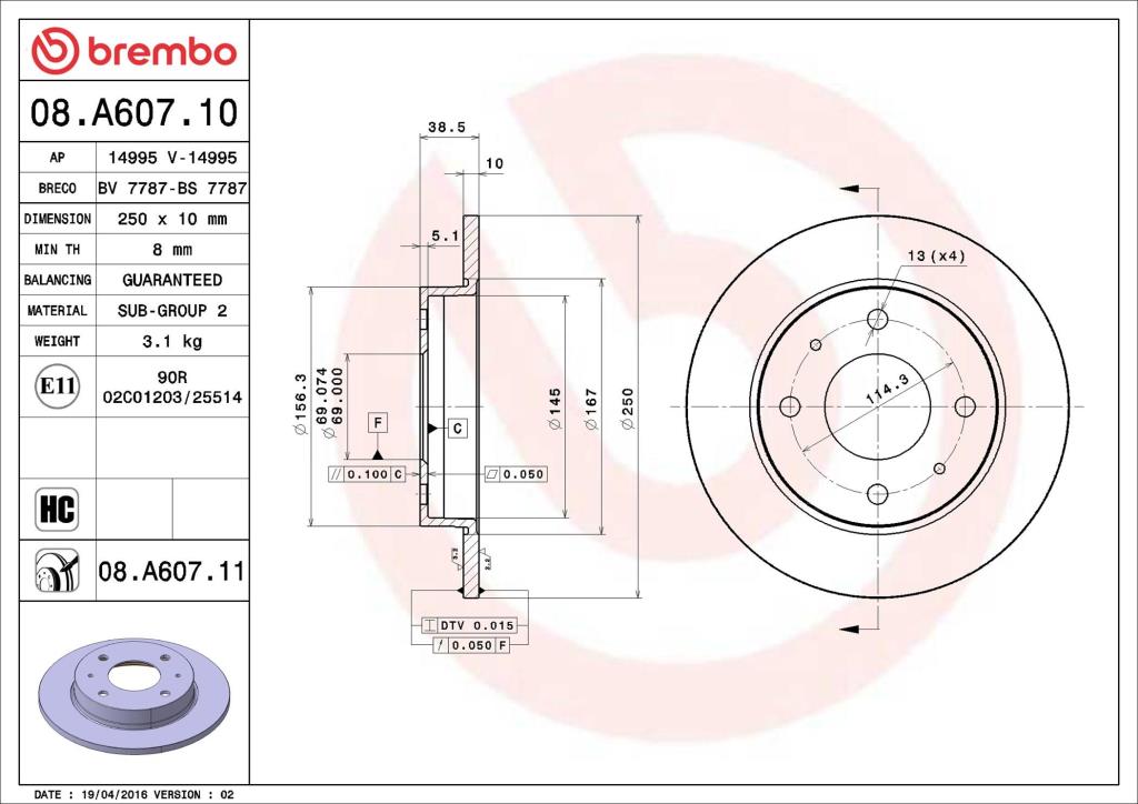 Discos de freno BREMBO ref. 08.A607.11
