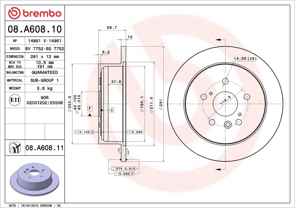 Discos de travão BREMBO ref. 08.A608.11
