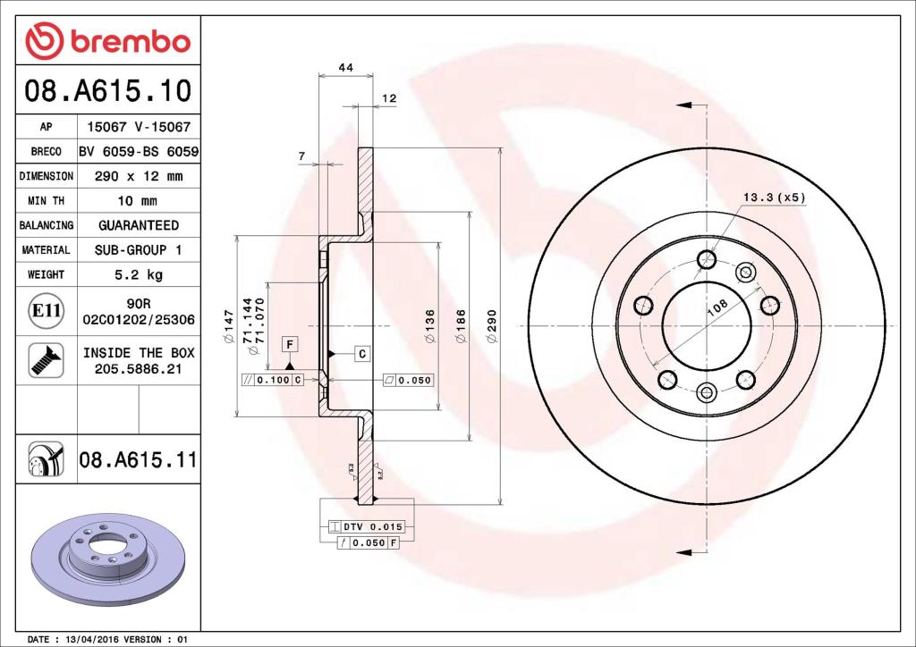 Discos de freno BREMBO ref. 08.A615.11