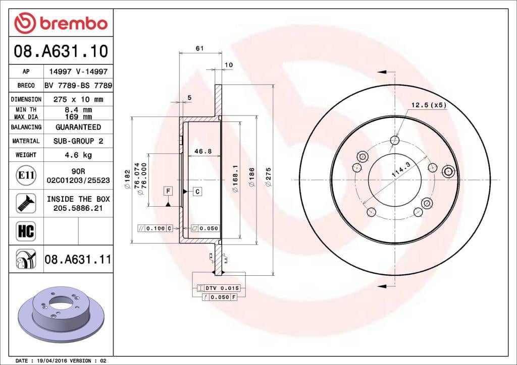 Discos de freno BREMBO ref. 08.A631.11