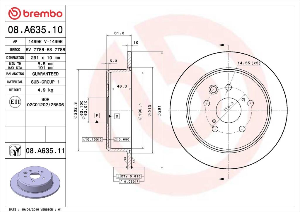 Discos de travão BREMBO ref. 08.A635.11