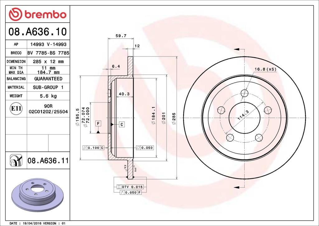 Discos de freno BREMBO ref. 08.A636.11