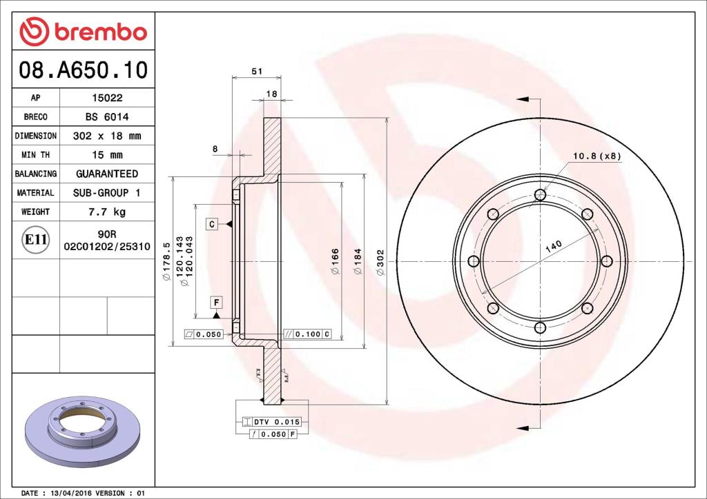 Discos de freno BREMBO ref. 08.A650.10