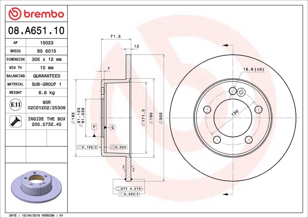 Discos de freno BREMBO ref. 08.A651.10