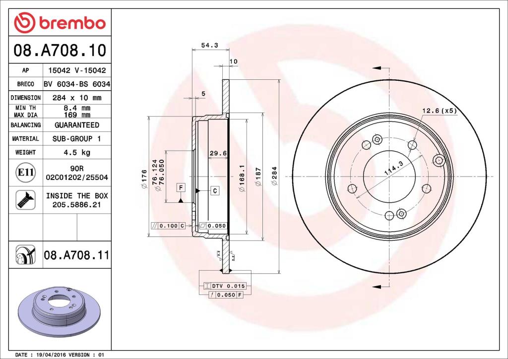 Discos de freno BREMBO ref. 08.A708.11