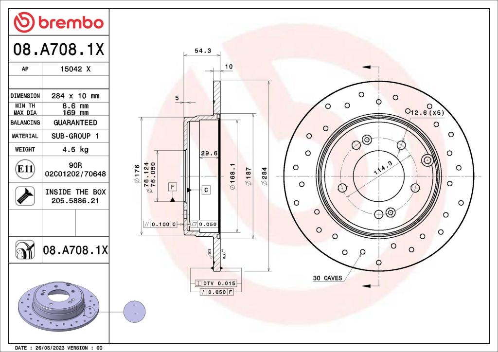 Discos de travão BREMBO ref. 08.A708.1X
