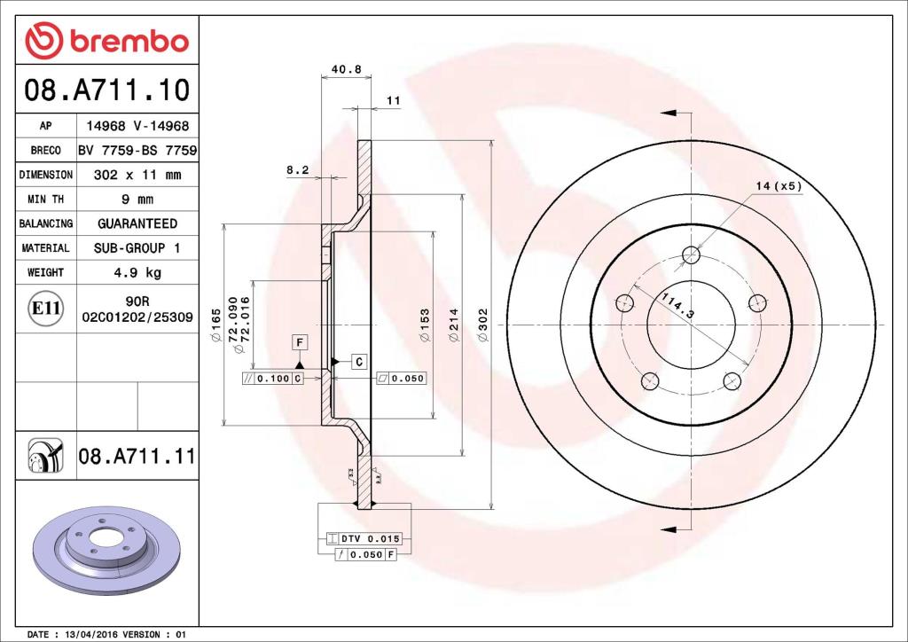 Discos de freno BREMBO ref. 08.A711.11