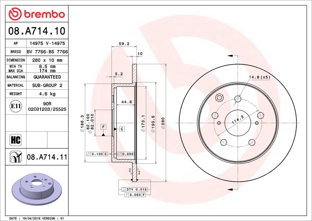 Discos de freno BREMBO ref. 08.A714.11