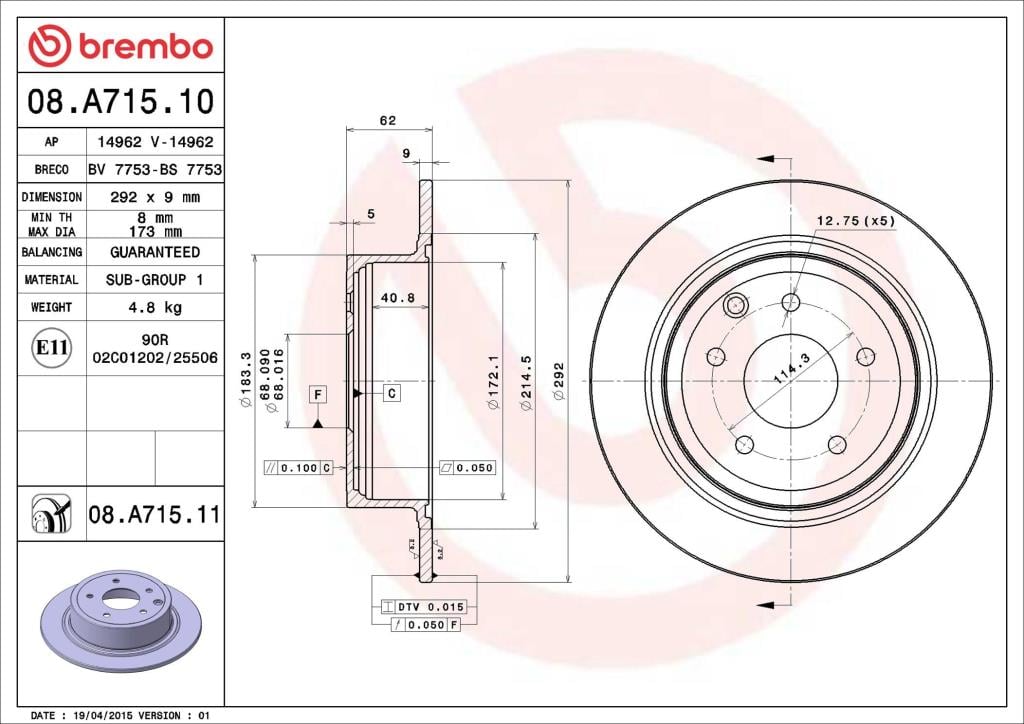 Discos de freno BREMBO ref. 08.A715.10