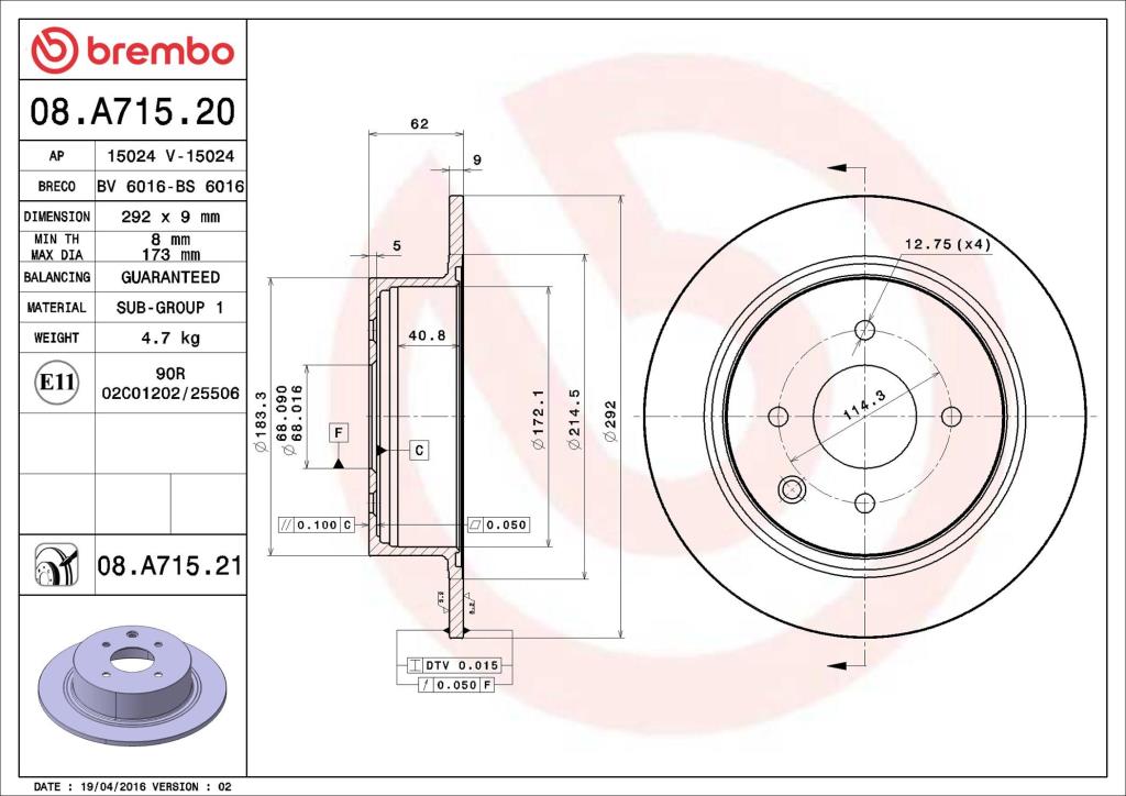 Discos de freno BREMBO ref. 08.A715.21