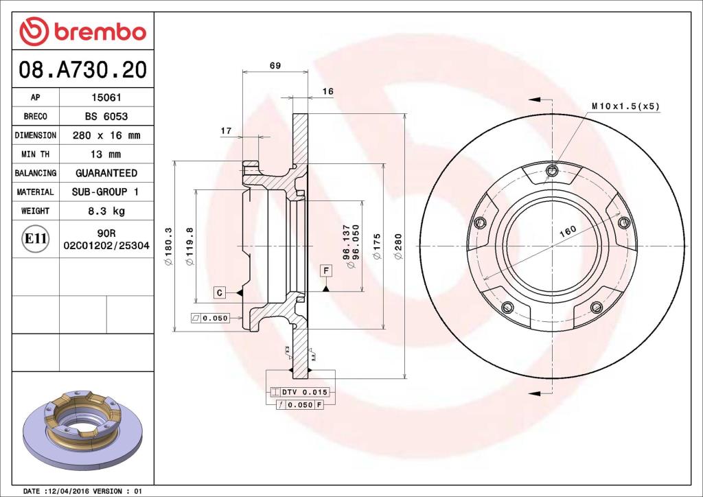 Discos de travão BREMBO ref. 08.A730.20