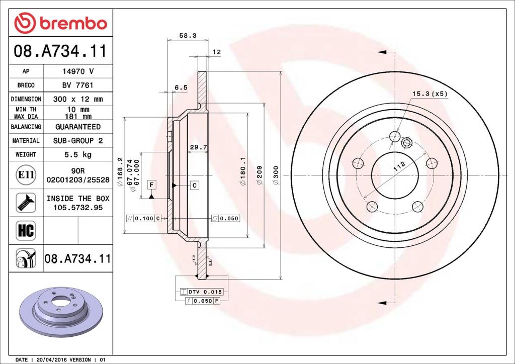 Disques de frein BREMBO ref. 08.A734.11