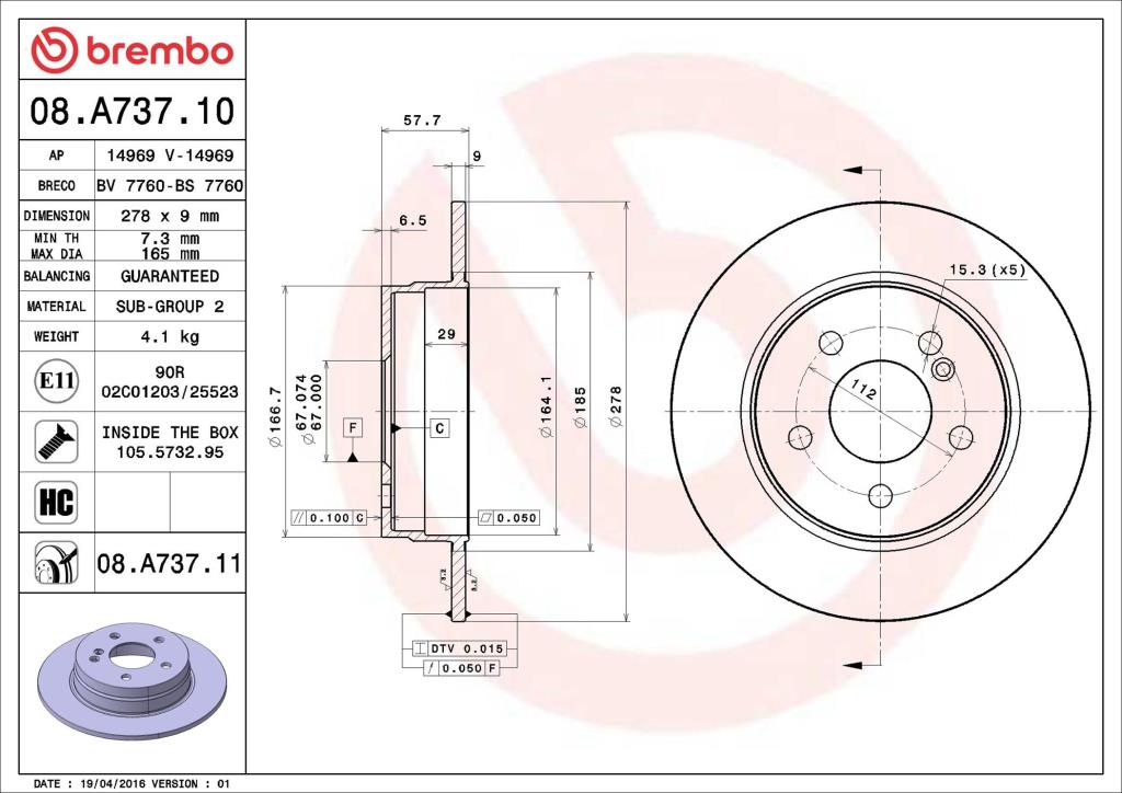 Discos de freno BREMBO ref. 08.A737.11