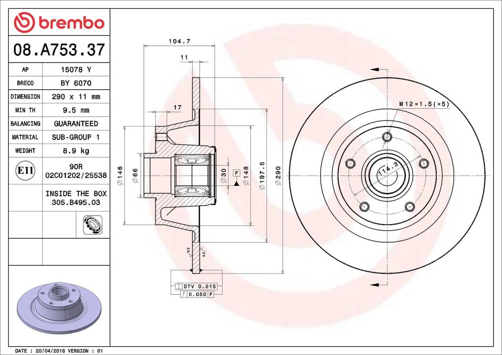 Discos de travão BREMBO ref. 08.A753.37