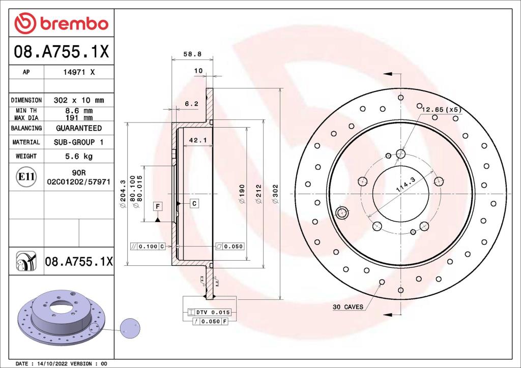 Disques de frein BREMBO 08.A755.1X
