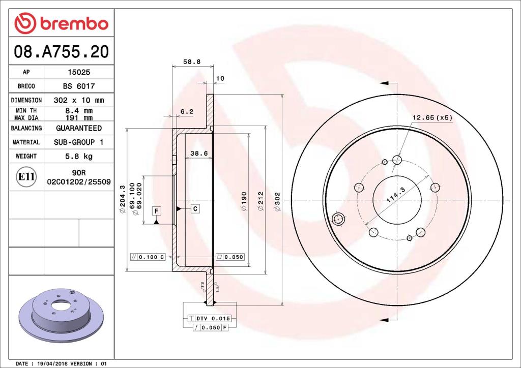 Discos de freno BREMBO ref. 08.A755.20