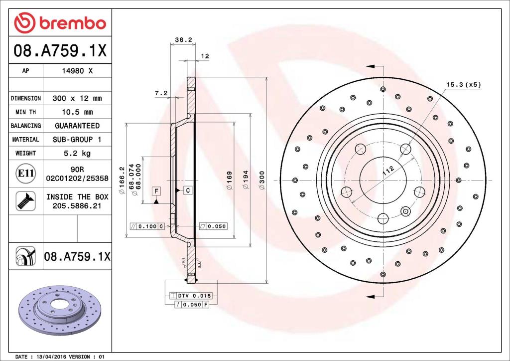 Disques de frein BREMBO ref. 08.A759.1X