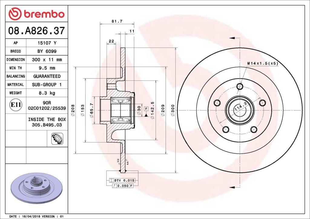 Discos de freno BREMBO ref. 08.A826.37