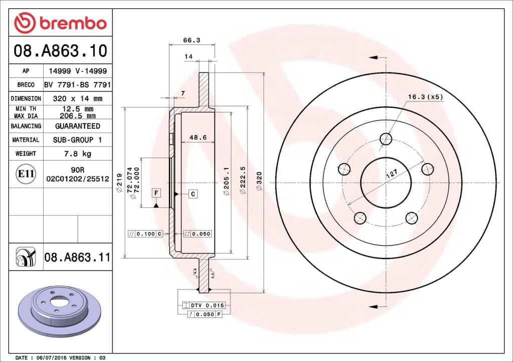 Discos de freno BREMBO ref. 08.A863.11