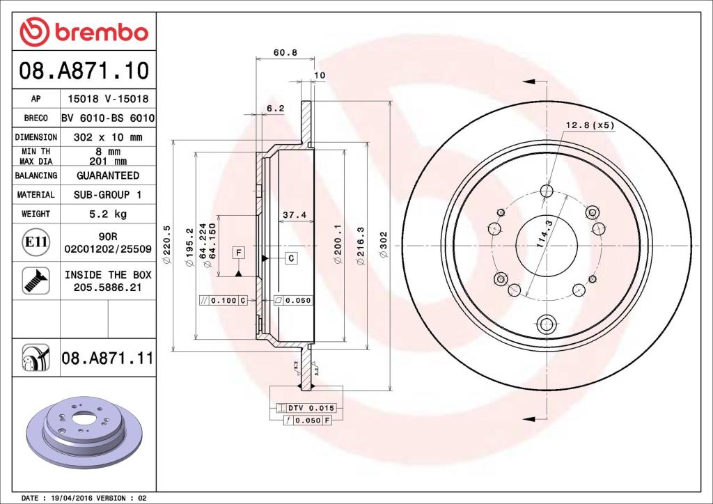 Disques de frein BREMBO 08.A871.11