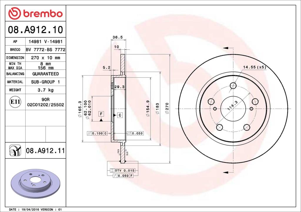 Discos de freno BREMBO ref. 08.A912.10