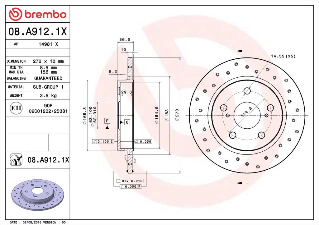 Disques de frein BREMBO 08.A912.1X