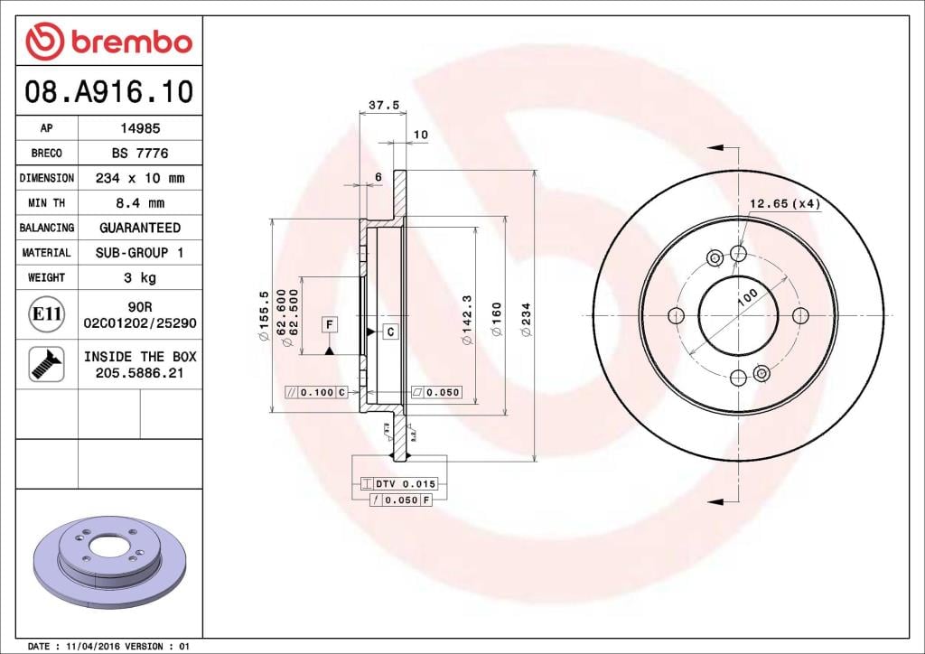 Discos de travão BREMBO ref. 08.A916.10