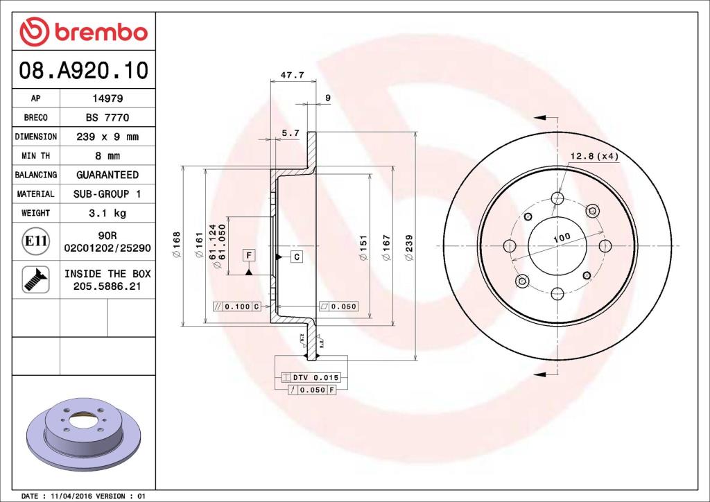 Discos de freno BREMBO ref. 08.A920.10