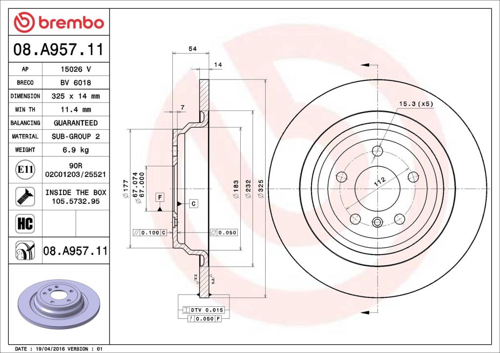 Disques de frein BREMBO ref. 08.A957.11