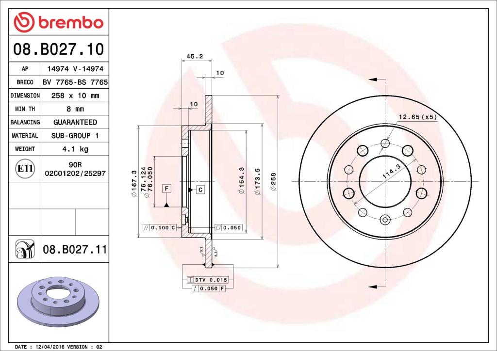 Disques de frein BREMBO ref. 08.B027.10