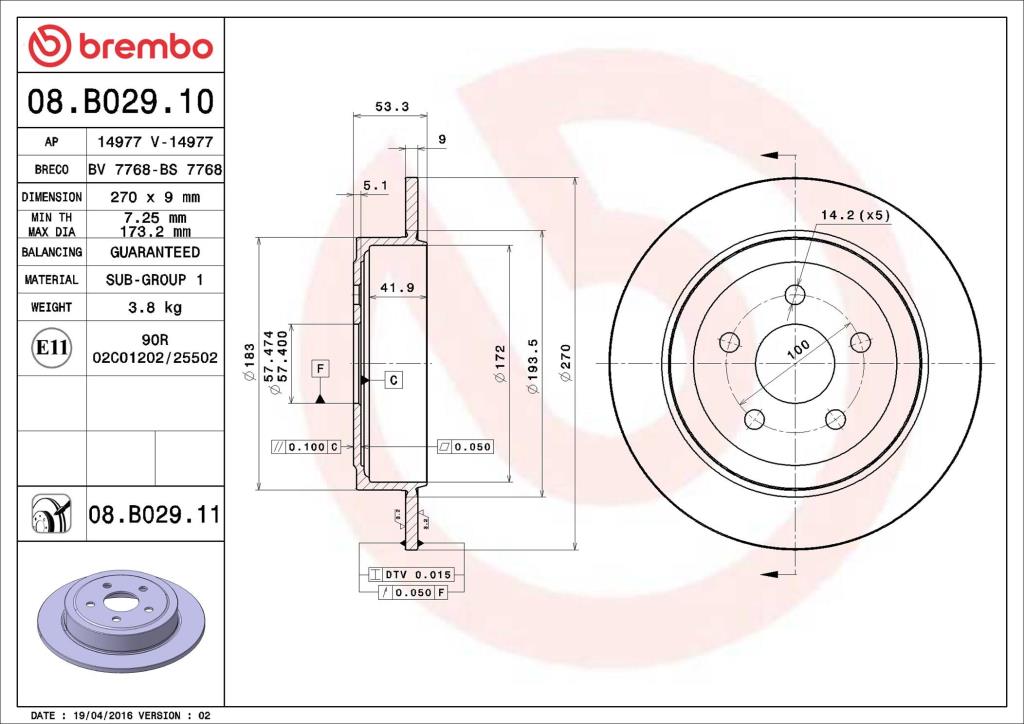 Disques de frein BREMBO 08.B029.10