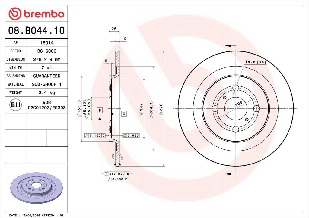 Discos de freno BREMBO ref. 08.B044.10