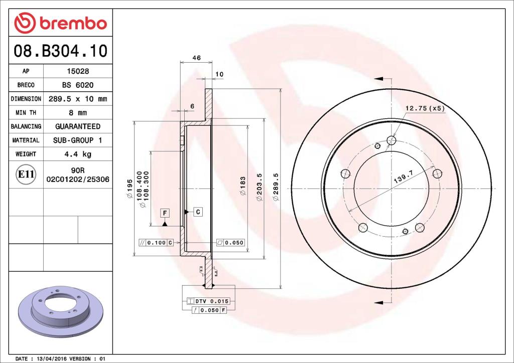 Discos de freno BREMBO ref. 08.B304.10