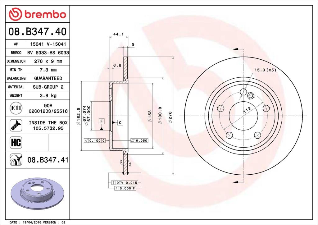 Discos de freno BREMBO ref. 08.B347.41