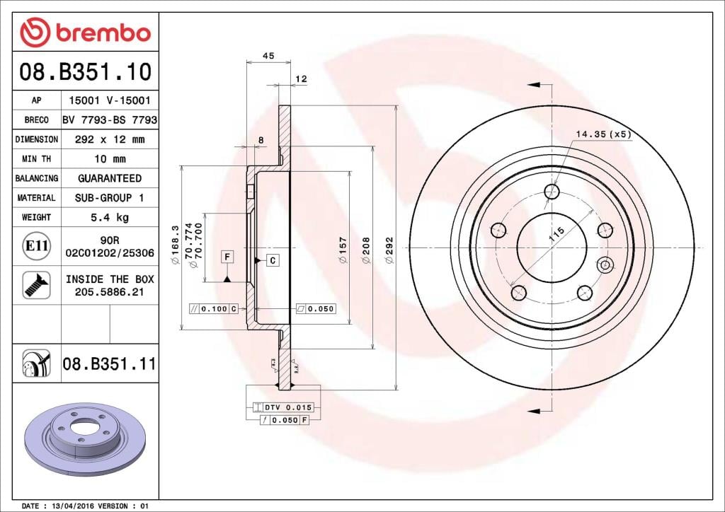 Discos de freno BREMBO ref. 08.B351.11
