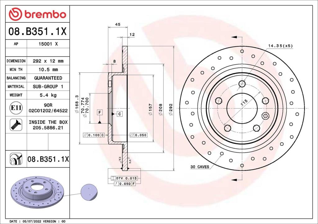 Discos de travão BREMBO 08.B351.1X