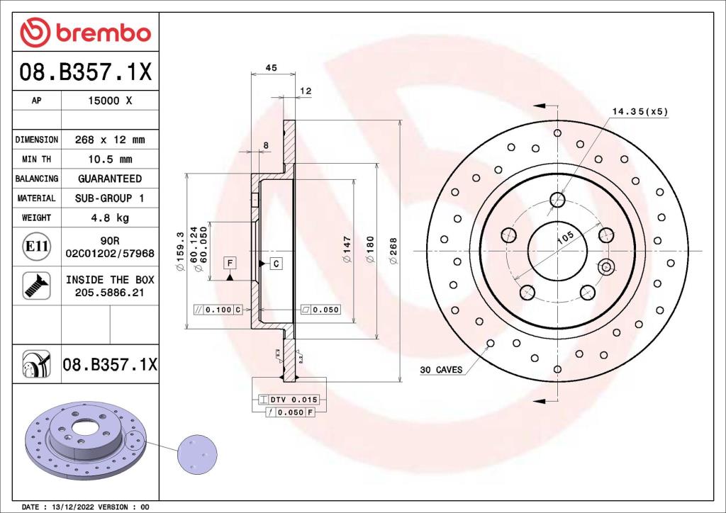 Disques de frein BREMBO 08.B357.1X
