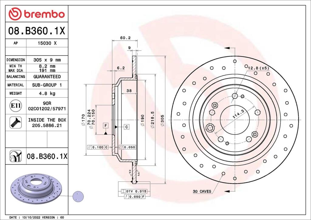Discos de travão BREMBO ref. 08.B360.1X