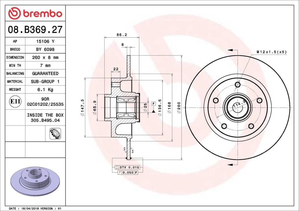 Discos de freno BREMBO ref. 08.B369.27
