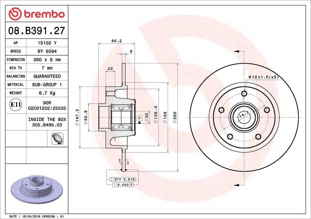 Discos de freno BREMBO ref. 08.B391.27