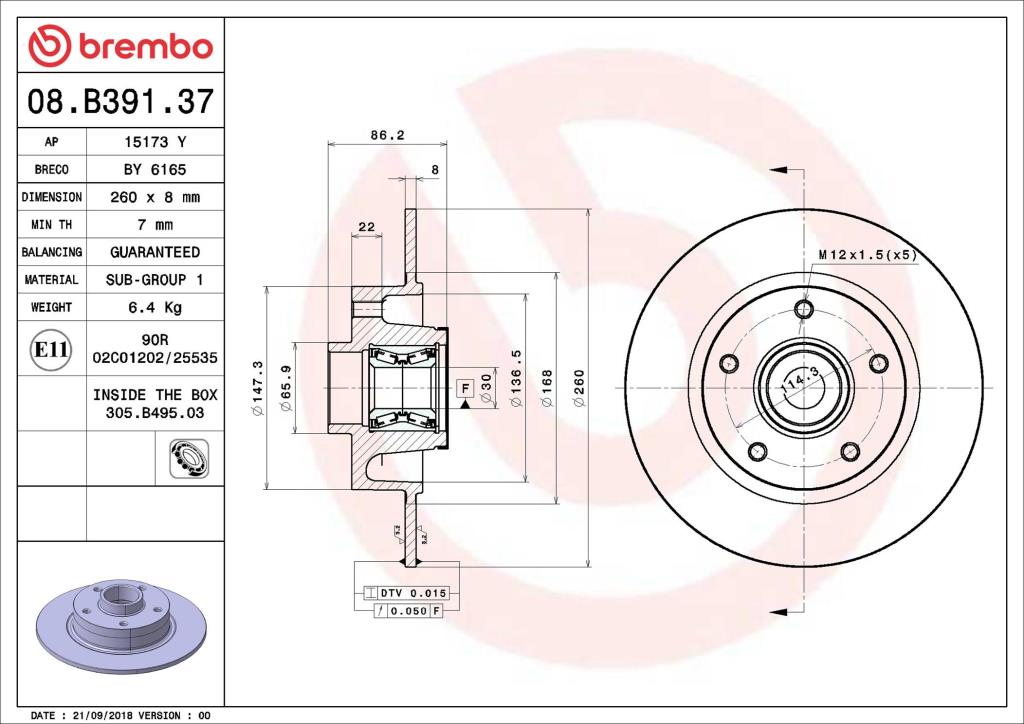 Discos de freno BREMBO ref. 08.B391.37