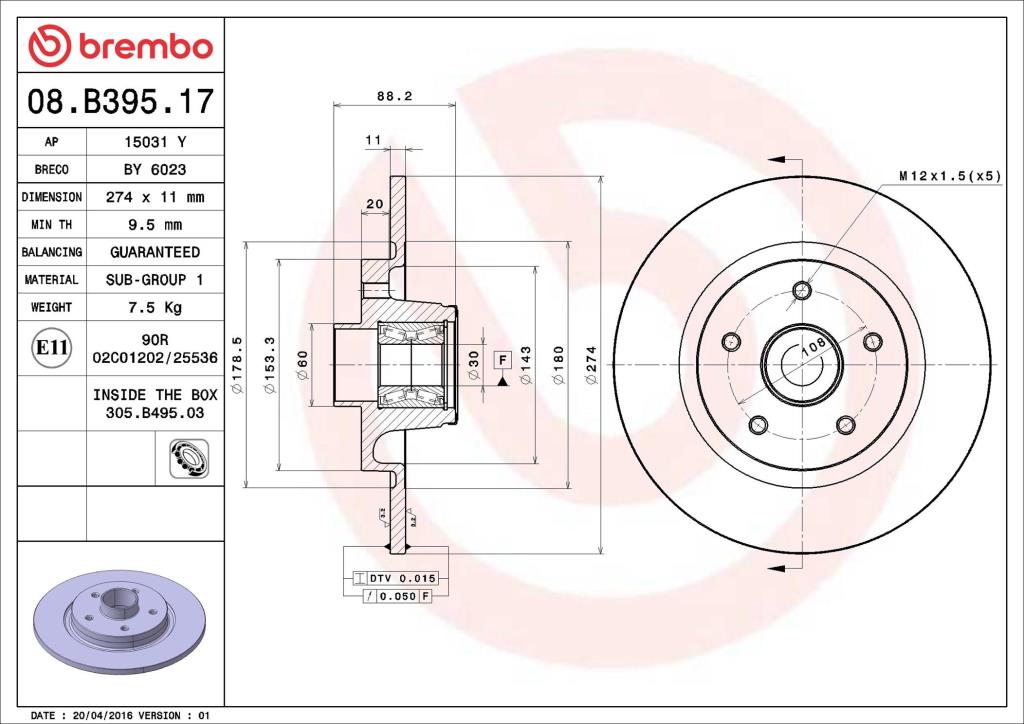 Discos de freno BREMBO ref. 08.B395.17