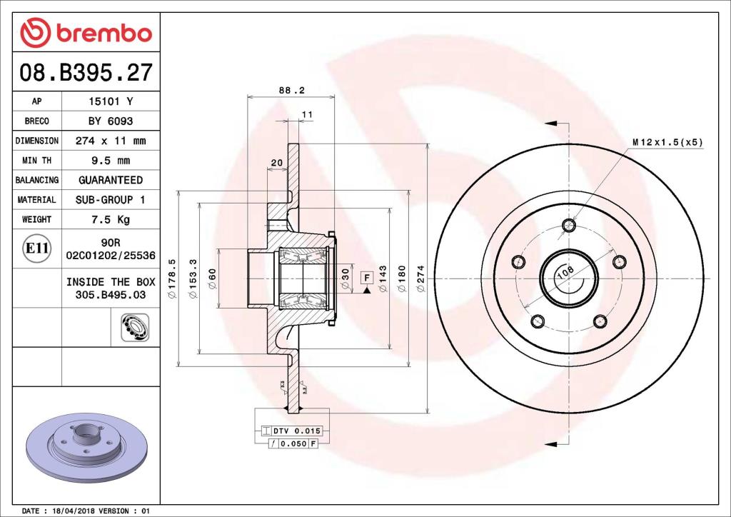 Discos de freno BREMBO ref. 08.B395.27