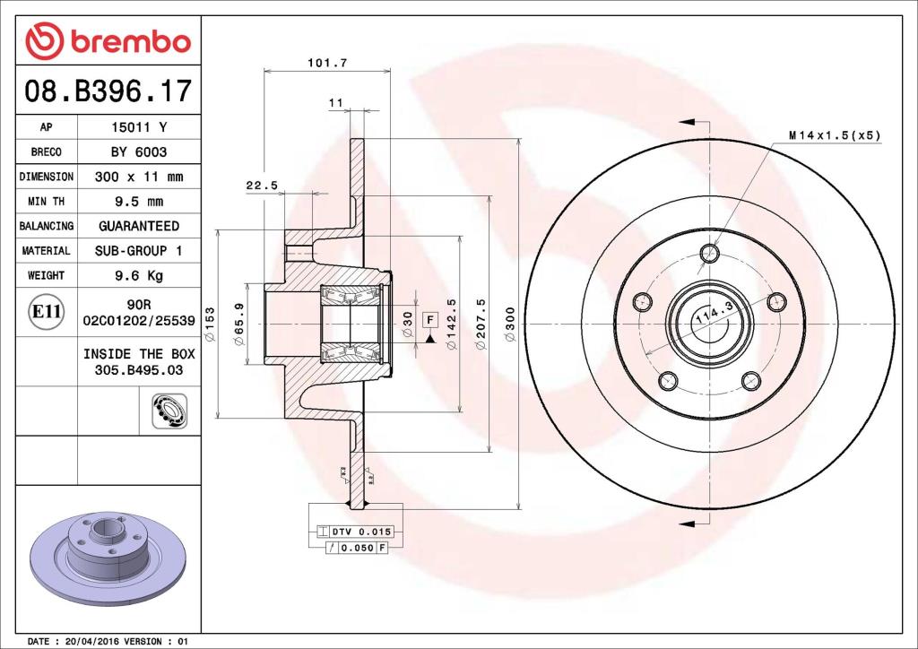 Disques de frein BREMBO ref. 08.B396.17