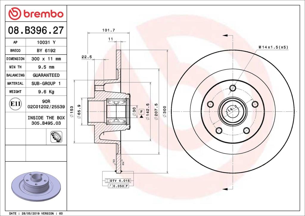 Disques de frein BREMBO ref. 08.B396.27