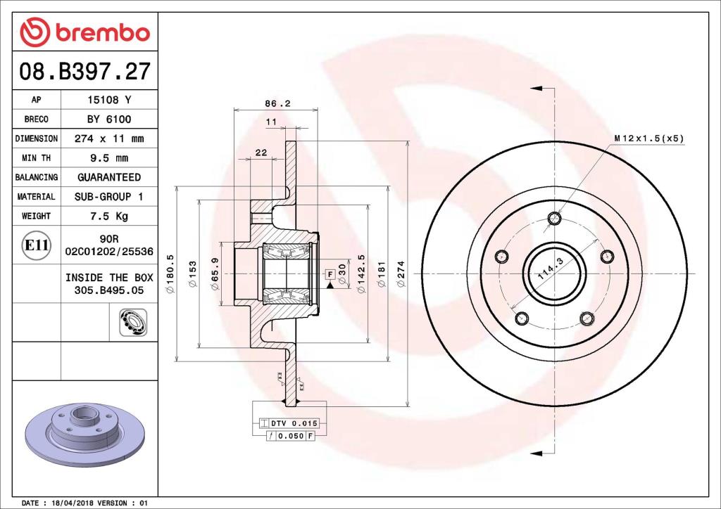 Discos de freno BREMBO ref. 08.B397.27