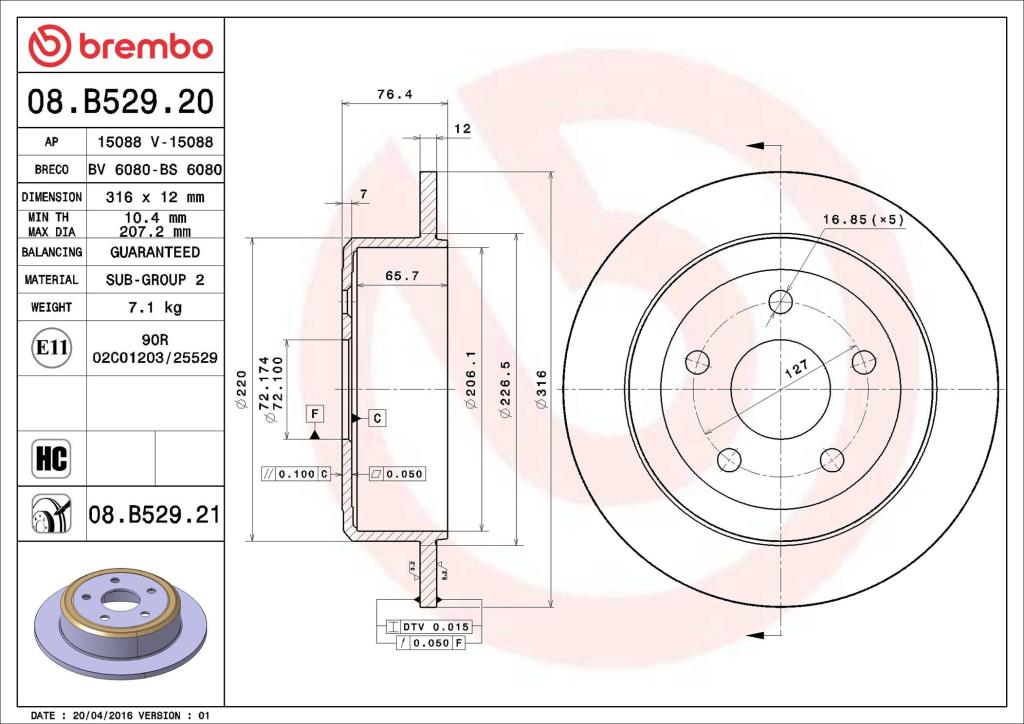 Discos de freno BREMBO ref. 08.B529.21