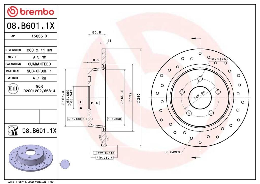 Disques de frein BREMBO ref. 08.B601.1X